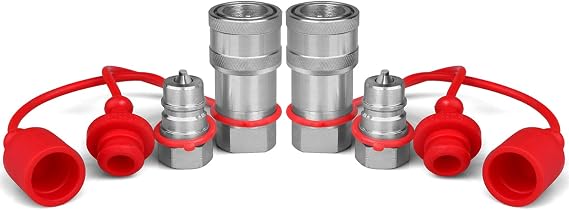 1/4" NPT ISO 7241-B Hydraulic Quick Connect Couplers/Couplings w/Dust Caps