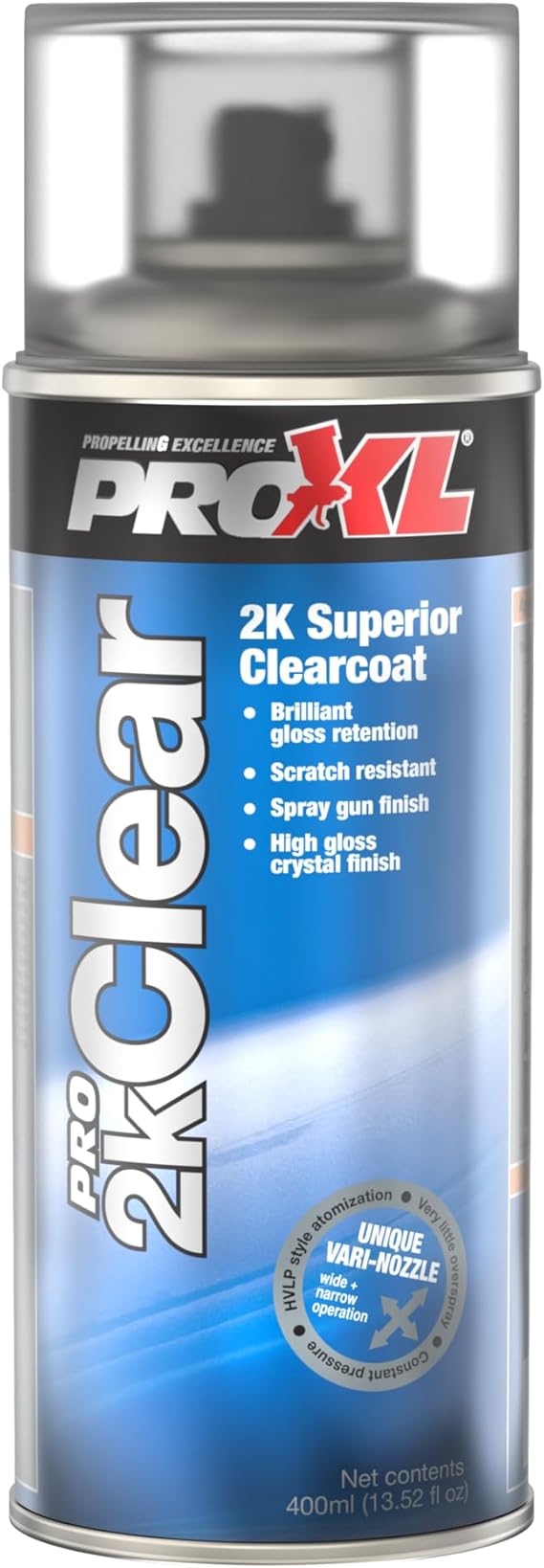 ProXL 2K Clear Coat Spray - 400 ml | Crystal Clear, High Gloss Finish | Easy Application | Super Scratch & Chemically Resistant for Durability | Polishable after 24 Hours | Vari Nozzle Included