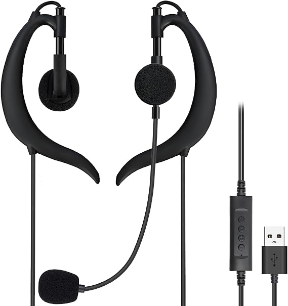 USB Headphones Wired Ear Buds Over Ear Earbuds with Microphone for PC