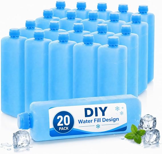NUOBESTY 20 Pack Small Hard Ice Packs for Lunch Box (Fill with Water), Mini Reusable Freezer Blocks, Plastic Cooling Box for Evaporative Air Cooler, Camping Cooler & Travel