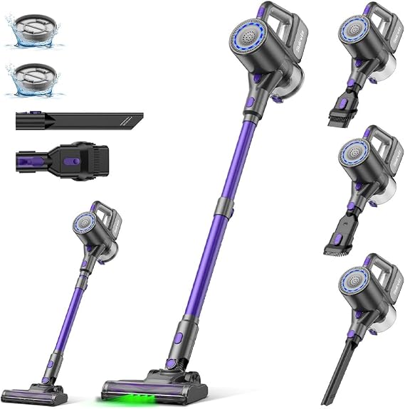 Suirviz Cordless Vacuum Cleaner, 40KPA/500W/35Mins, Powerful Suction with Green LED Dust Detection, Stick Vacuum Self-Standing, Lightweight Handheld Vacuum for Pet Hair, Carpet & Hard Floor