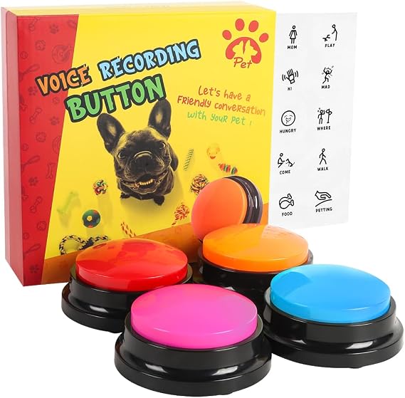 Act boldly Voice Recording Button 4 Colors, Dog Buttons for Communication Pet Training Buzzer, 30 Second Record & Playback, Funny Gift for Study Office Home Red Blue Orange Rose