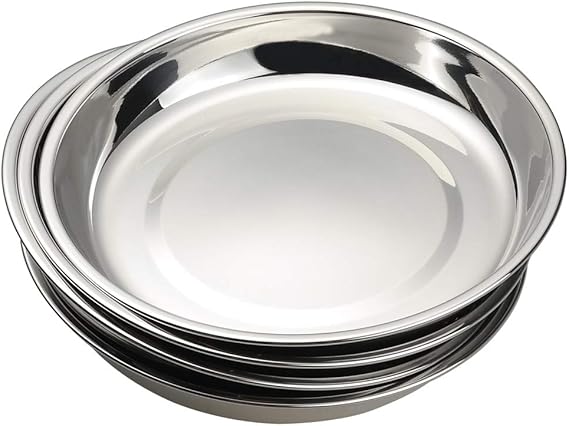 Stainless Steel Dinner Round Plates, 4 Pack Food Grade Plates