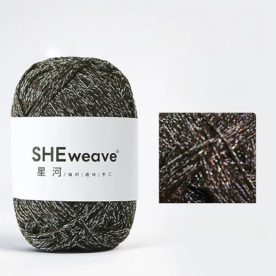1.5mm Macrame Yarn, 100% Cotton Macrame Cord, 100grame Crochet Yarn, Sparkle Thread ShiningYarn, Glitter SparkleYarn for Crocheting Knitting Sweater Scarf Bag (Espresso Sparkle)