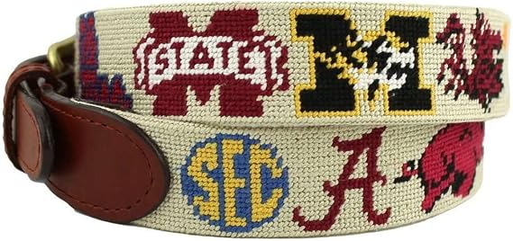 SEC Needlepoint Belt in Stone by Smathers & Branson