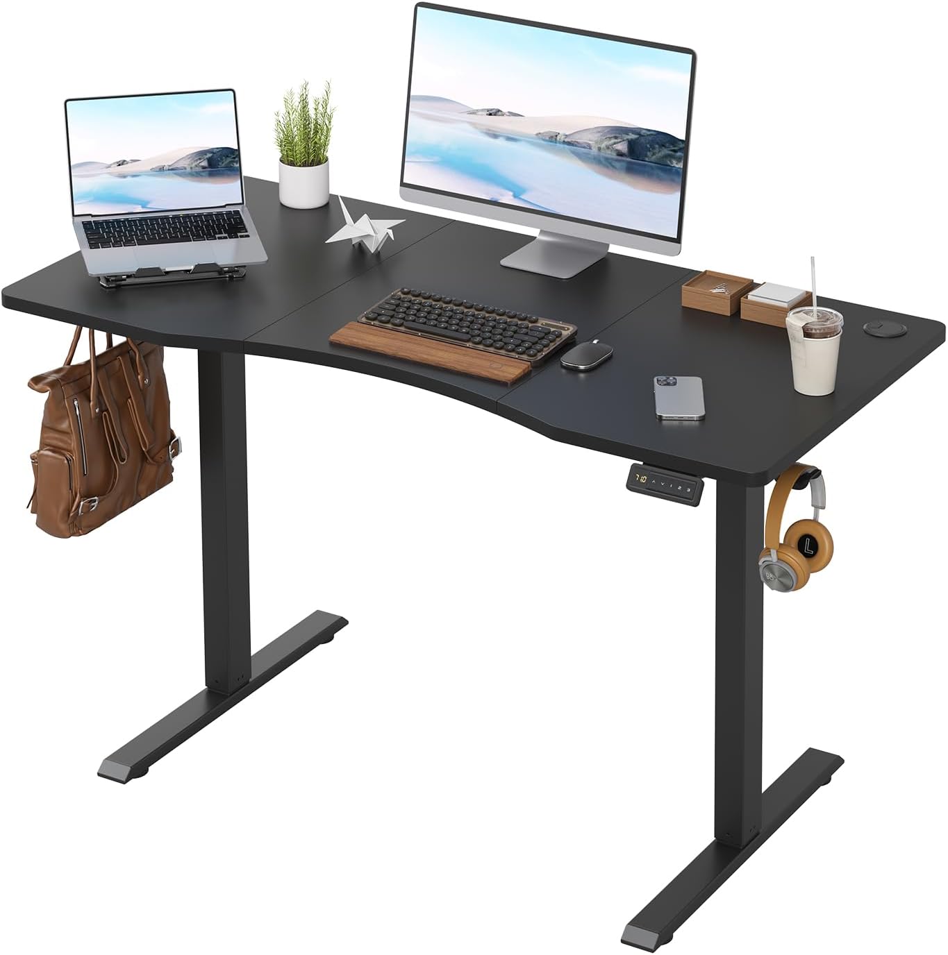 Farini U-Shaped Ergonomic Electric Standing Desk, 120x60cm, Height Adjustable Sit to Stand Desk with Memory Keypad & Headphone Hook for Home and Office Use