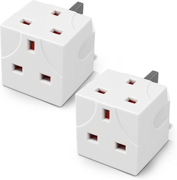 Desiretech 2 Way Adaptor – UK Double Plug Adapter – Compact Multi Plug Socket for Home & Office – Dual Extension Plug for Appliances, TV, PC, Kitchen & Lighting – White (2 Pack)