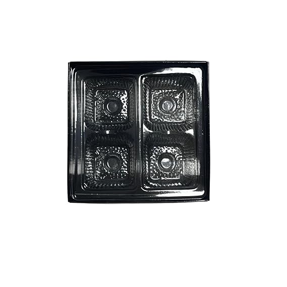 Truffle Boxes, Empty Chocolates Box, Black Truffle Gift Packaging with 4 Grids Plastics Tray,Clear Lids Boxes For Candy And Treats-4Pack