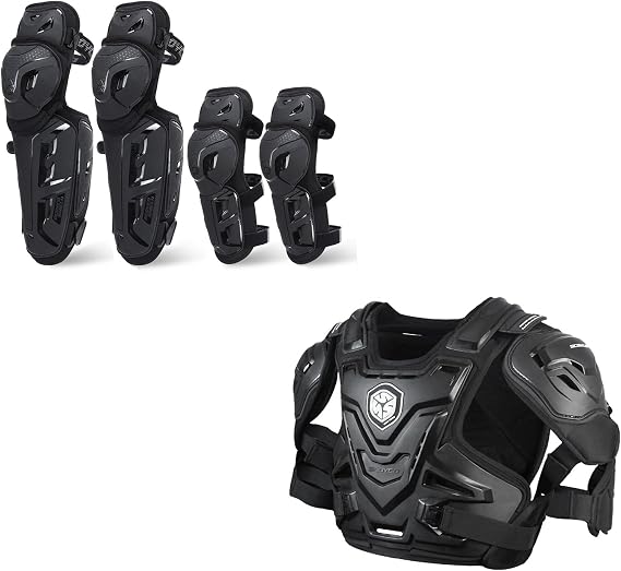 SCOYCO Motorcycle Knee and Elbow Pads and AM07 Motocross Chest Protectors Bundle