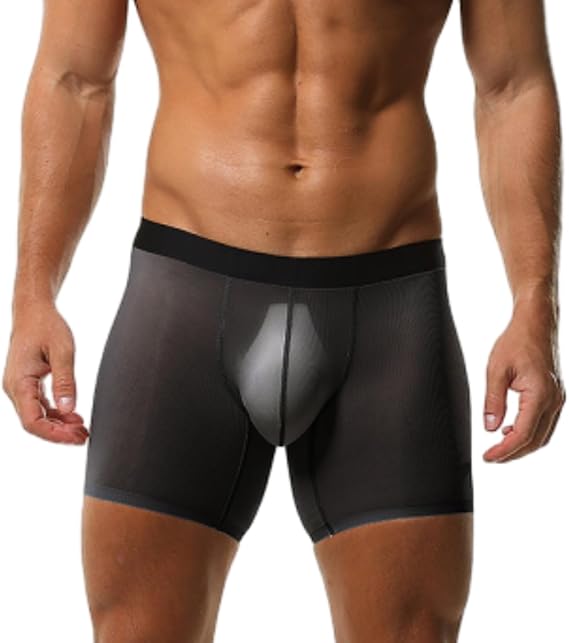Evankin Men's Boxer Brief Underwear Ice Silk See Through Mesh
