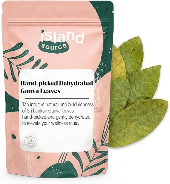 Island Source Guava Leaf 50g - Hand-Picked Sri Lankan Guava Leaves, Gently Dehydrated | Caffeine-Free Herbal Infusion Leaves | Resealable Pouch
