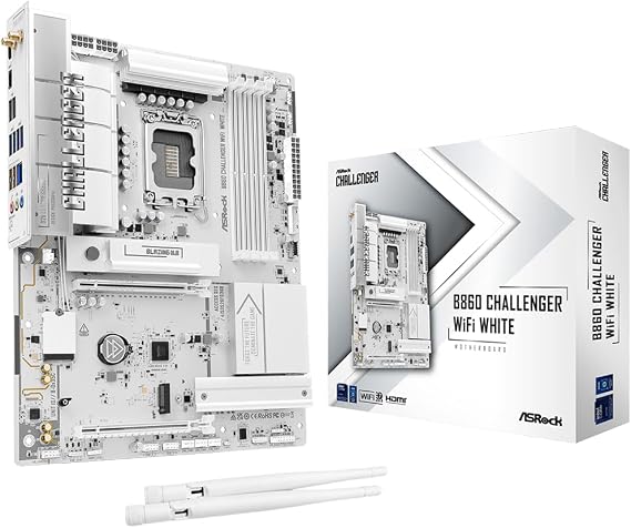 ASRock B860 Challenger WiFi White LGA1851 ATX Motherboard, Supports Intel Core Ultra Series 2 Processors, DDR5 8666+(OC), PCIe 5.0, WiFi 7, 2.5G LAN