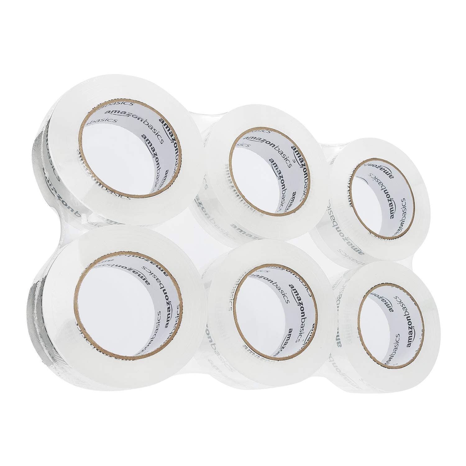 Amazon Basics Moving and Storage Packing Tape, 4.7 cm width x 99.6 meters length, Crystal Clear, 6-Pack