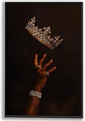 SKTBJWNYK Black King Crown Art Black King Crown Poster Hip Hop Inspired Artwork, Afro American Canvas Prints Artwork Gold Crown Wall Decor for Bedroom,Living Room Studio Decor 16x24 Inch Unframed