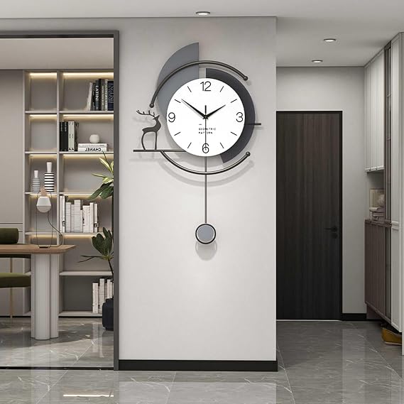 Wall Clock Modern Creative Minimalist Decorative Wall Clocks Large Metal Frame + Wooden Dial Wall Clock without Ticking Noises Art Deco for Living Room Bedroom Office Kitchen Black