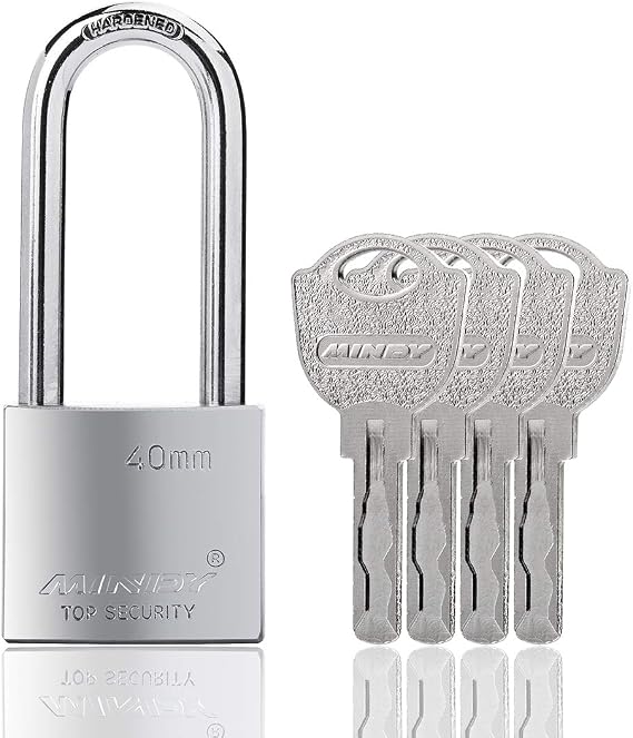40mm Long Shackle Padlocks for Outdoor Use All Weather Resistant, Alloy Steel Heavy Duty Lock with 4 Keys | Fits thicker hasps and chains Alloy steel body Brass cylinder Hardened shackle Resists rust cutting and prying