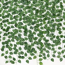 CEWOR 12 Pack Artificial Pothos Vines for Room Decor, Artificial Ivy Greenery Garland Fake Vines Hanging Plants Backdrop, Faux Green Leaves for Home Bedroom Wall Decoration