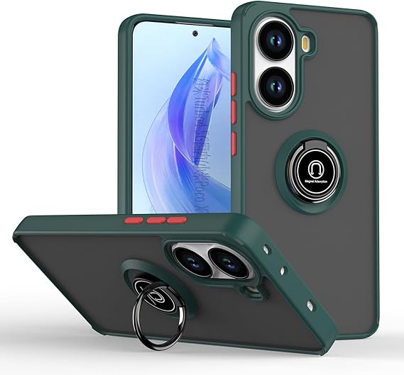 ILING Case for Xiaomi POCO X7 Pro 5G, Ultra-thin Translucent Matte Frosted PC Hard Back Cover, Soft Silicone TPU Bumper Shockproof Protective Case with Ring Kickstand (Dark Green)