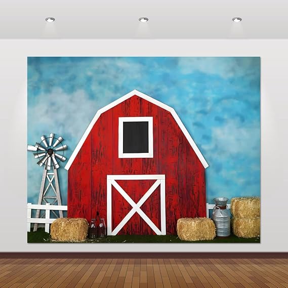 10x8ft Farm Red Barn Door Backdrop