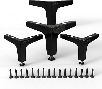 Modern Furniture Sofa Legs Set of 4 matt Black Metal Furniture feet 5 inches Adjustable Contemporary Style Sofa Table Cabinet Cabinet feet DIY Replacement Parts