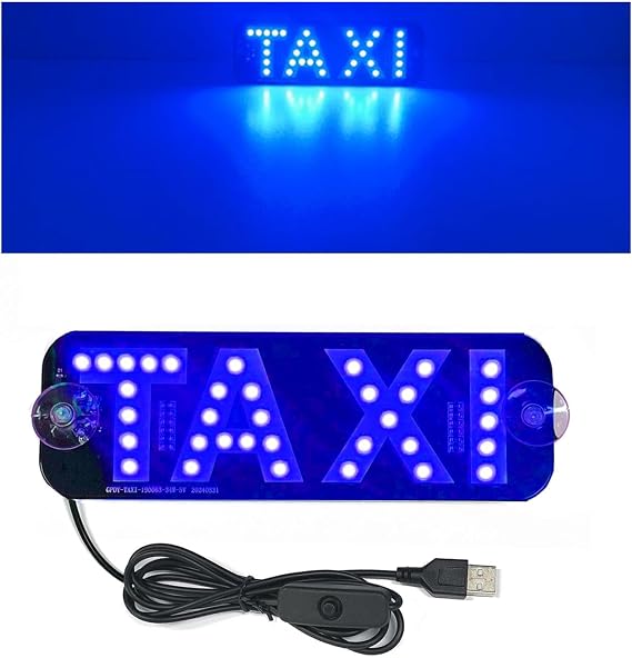 Led Light Signs for Car,Blue Taxi Sign for Car Windshield,Bright Blue Glow LED Signs Decal Stickers with Suction Cups Hook on Window,USB Plug