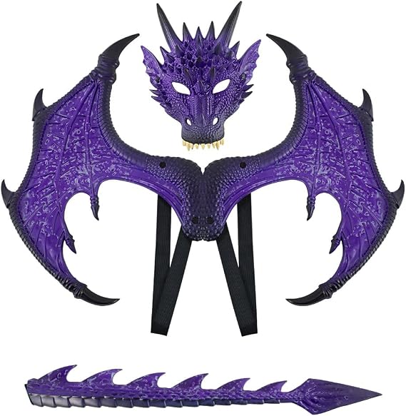 furlinkhm Kids Dinosaur Costume Dress Up Wings Dragon Tail Mask Set Halloween for Children Birthday Party Favors Gifts