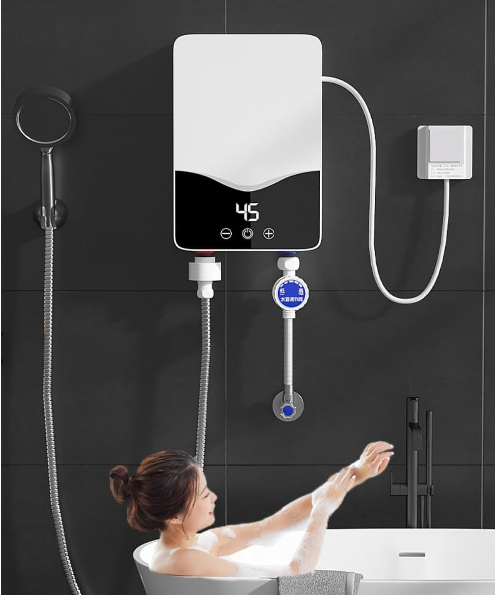 Electric Water Heater, Small Instant Water Heater, Rapid Heating, Tankless Water Heater, Easy to Install, Instant Thermostat Water Heater, Shower Set, Adjustable Temperature, Wall Mounted, Instant