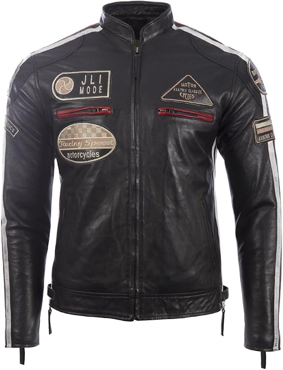 Aviatrix Men's Super-Soft Real Leather Band Collar Patch Fashion Biker Jacket (CXUS)