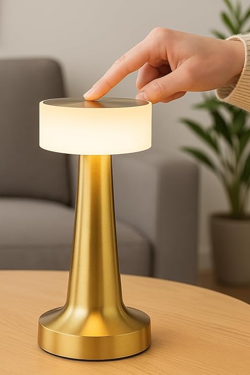 Busstier 3 Modlu Dokunmatik Denver Altın Masa Lambası Kablosuz Şarj Edilebilir USB Şarjlı Led Masa Lambası Modern Tasarımlı Taşınabilir Gece Lambası Metal Gövdeli [Enerji Sınıfı A++]
