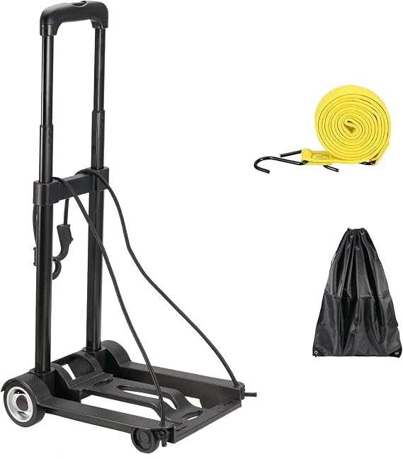 JEUIHAU Folding Hand Truck, 55 Lbs Capacity 2 Wheels Heavy Duty Solid Construction Utility Cart, Luggage Cart with Bungee Cord and Bag, Portable Fold Up for Luggage, Shopping, Moving