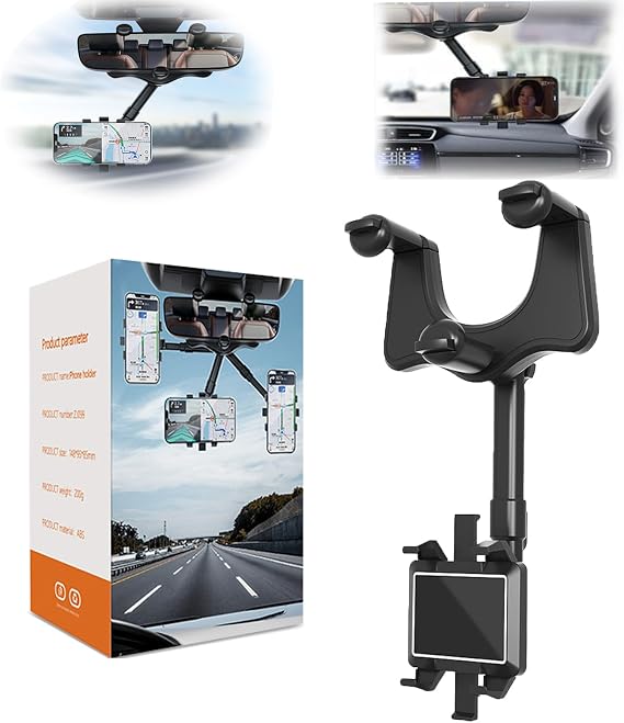 Phone Holder Mirror, Rotatable and Retractable Car Phone Holder,Multifunctional 360 Phone Holders Rotating Car,Rearview Mirror Phone Mount with Adjustable Arm Length (1)