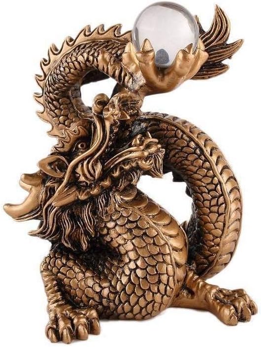lachineuse - Large Chinese Dragon Figurine - Feng Shui Dragon Statue - 15 x 12 x 9.5 cm - Symbol of Protection & Happiness - Asian Chinese Decoration - for Office, Home - Gold Colour