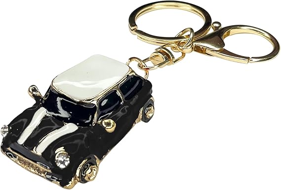 beypovk for Mini Cooper Keychain, Creative 3D Car Model Rhinestone Key Fob Cover Keyring, Universal Cute Key Chain with Ring for Men Women, Car Accessories (Black)