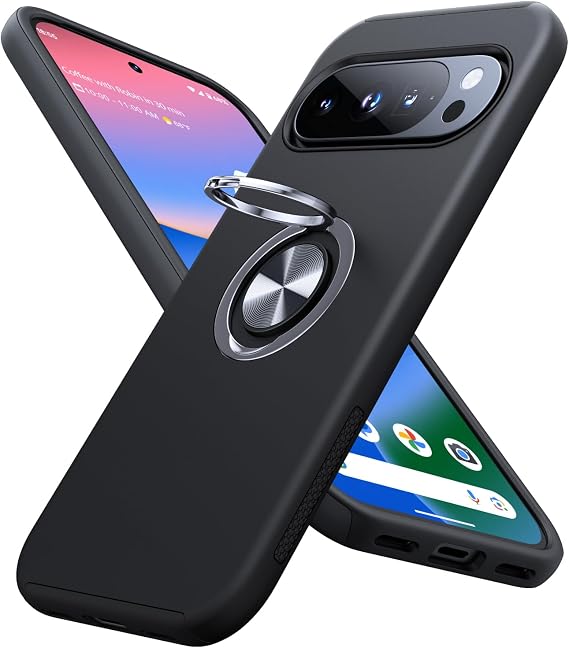 JAME for Google Pixel 10/10 Pro Case Ring Stand Shockproof Slim Phone Case | Dual Layer Military Grade Heavy Duty Shockproof Cover, Metal Kickstand Holder, Slim Case for Google 10/10 Pro, Black
