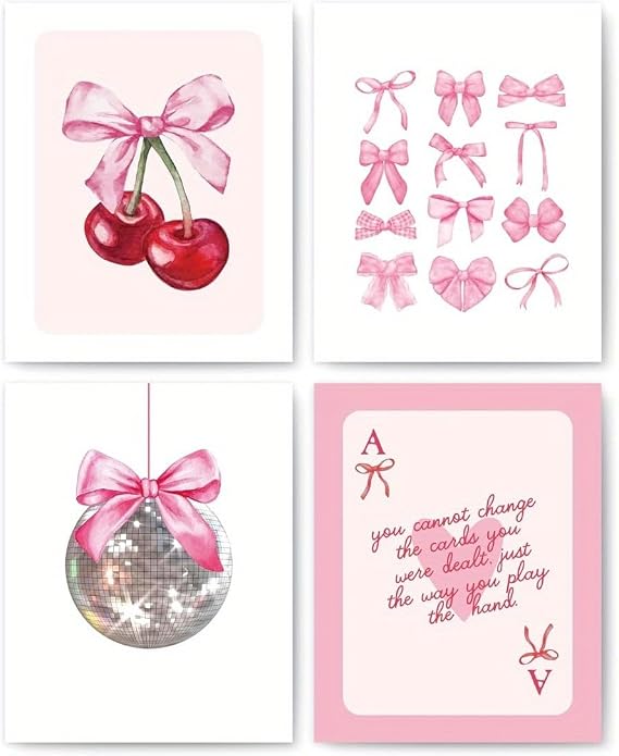 MINWEGI 4 Pcs Preppy Room Decor, Pink Posters for Bedroom, 15x20cm