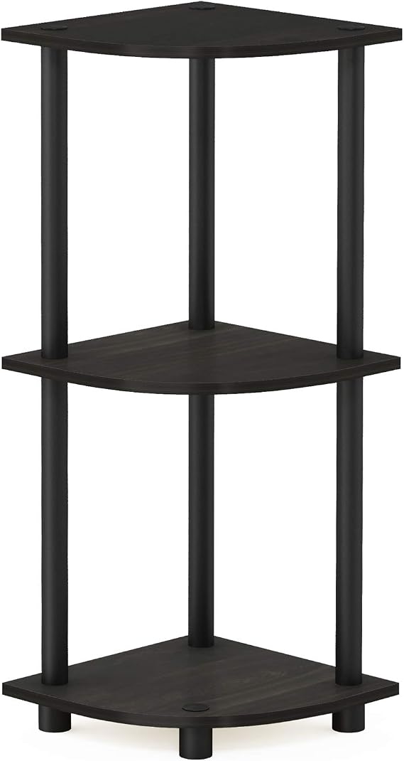 VooBang 3-Tier 30" Wooden Round Corner Shelf for Living Room, Espresso & Black, Small Corner Shelf Unit, Space Saving Display Rack for Living Room Bedroom Office