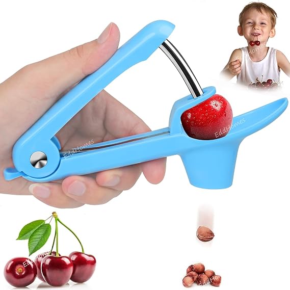 Cherry Pitter Tool Pit Remover, Cherry Core Remover Tool with Space-Saving Lock Design, Heavy-Duty Cherry Pit Remover for Kids/Making Cherry Jam(Blue)