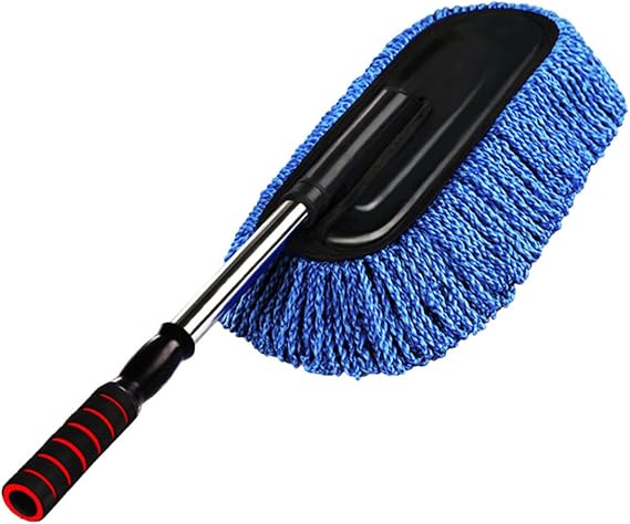 Car Duster Retractable Blue ABS Cotton Brush for Auto and Home Use | Quick Dusting, Collects Debris, Won T Scratch Surfaces, Suitable for Bike and Household Items