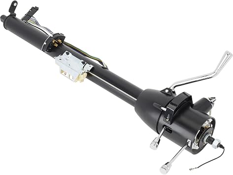 Universal GM Tilt Steering Column 32", Black Steel Finish, 5-Position Tilt, Integrated Turn Signal & Hazard Switch, Fits 69-94 GM Steering Wheels, Includes Chrome Levers, Ignition & Key