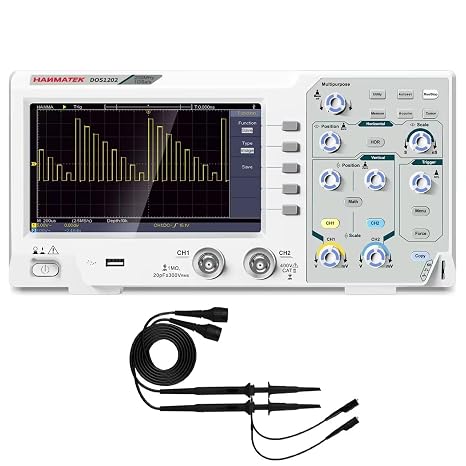 HANMATEK 200mhz Bandwidth DOS1202 Digital Oscilloscope with 2 Channels and Screen 7 inch / 18 cm, TFT-LCD Display, Portable Professional Oscilloscope Kit with 1 GSa/s Sampling Rate