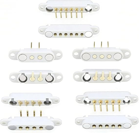 2 Pair White Magnetic Bend Pogo Pin Connector with Location Hole, 2/3/4/5/6Pin 2A Pogopin Magnetic Connector Male+Female 2.54MM Through Holes Spring Loaded Connector DC Charge Probe Socket (6Pin)