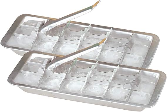 Vintage Kitchen Aluminum Metal Ice Cube Trays, Set of 2 - Each Tray