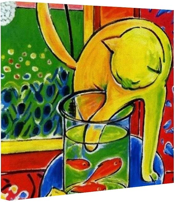 Henri Matisse, Le Chat Aux Poissons Rouges 1914, The Cat with Red Fishes Prints On Canvas Modern Wall Art Pictures for Home Decoration Wooden Framed 12 X 12