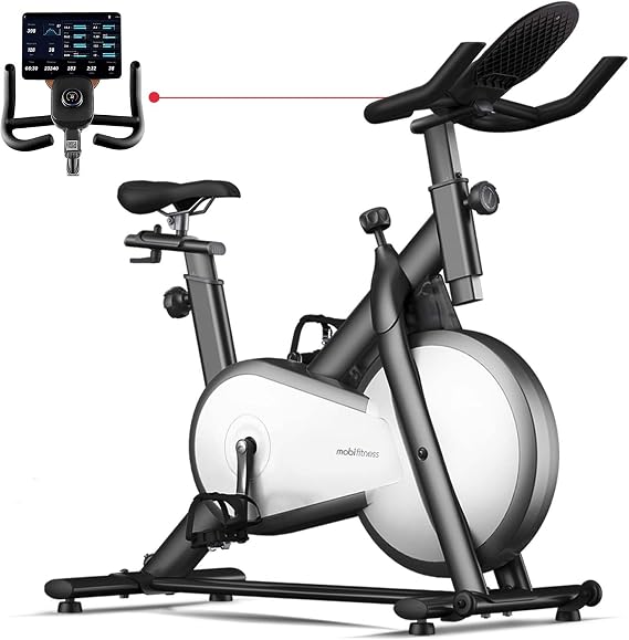 MOBI FITNESS mobifitness Turbo Exercise Bike for Indoor Cycling - Stationary Home White&Dark Grey
