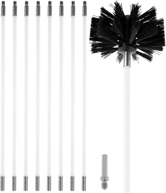 liyun Chimney Sweep kit Meter Chimney Sweeping Kit with Extra Nylon Brush Head for Pellet Stove to Clean Metal Or Brick Chimneys(9 Rods,410mm)