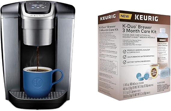 Keurig K-Elite Single-Serve K-Cup Pod Coffee Maker, Brushed Silver & K-Duo 3 Month Care Brewer Maintenance Kit