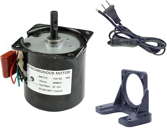 Permanent Magnet Synchronous Gear Motor 60KTYZ 110V 1.5RPM Torque 90Kgf.cm CW/CCW with Fixed Bracket and Switch Plug Extension