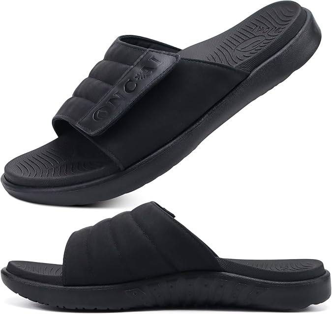 ONCAI Mens Sandals Adjustable Straps Orthotic Plantar Fasciitis Open Toe Athletic Sport Slides with Soft Comfy Arch Support Footbed Size 6.5-14