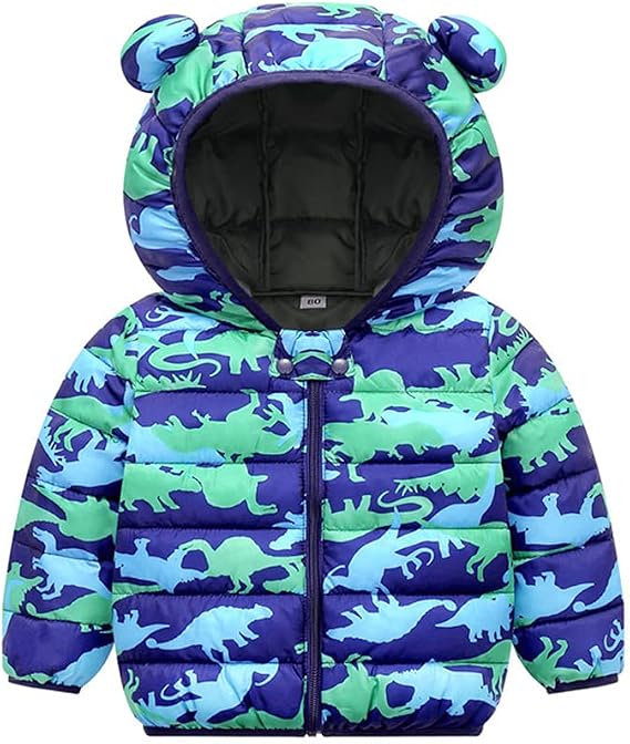JunNeng Toddler Winter Coat Baby Puffer Jacket, Boy Hooded Dinosaur Coat