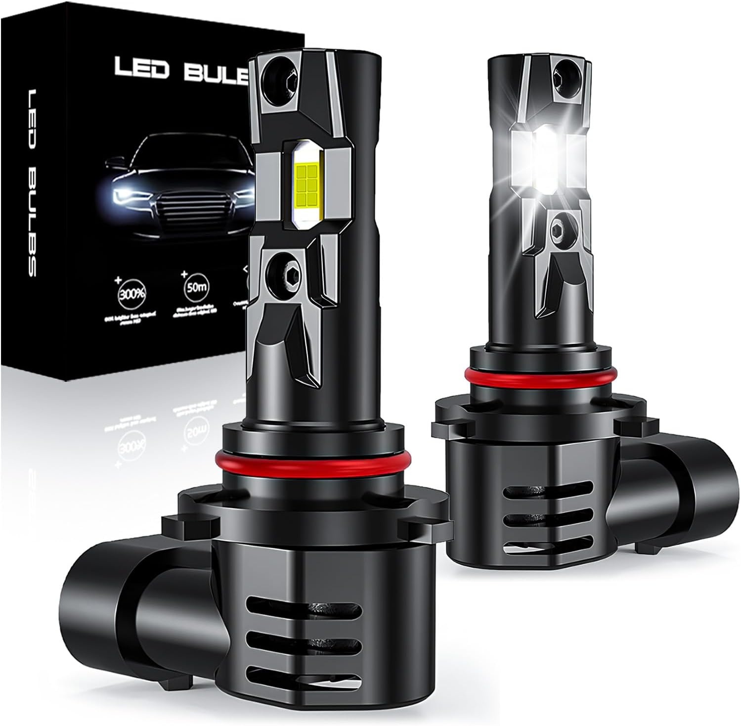 SPOLI 9005/HB3 LED Headlight Bulb,30000LM 6500k 120w HB3 Headlight Bulbs Kit With Fan,300% Brightnes Diamond White High/Low Beam Mini 1:1 Halogen Car Bulbs Design, CANBUS Ready, Black 2 Pack